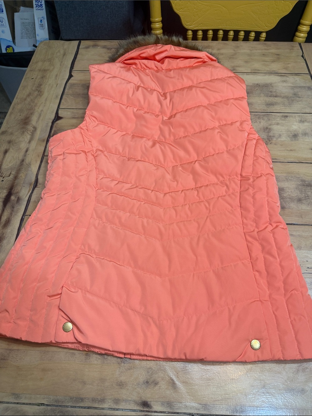 Talbots Faux Fur Collar Down Puffer Vest Quilted Preppy Coastal Grandma - Picture 9 of 9